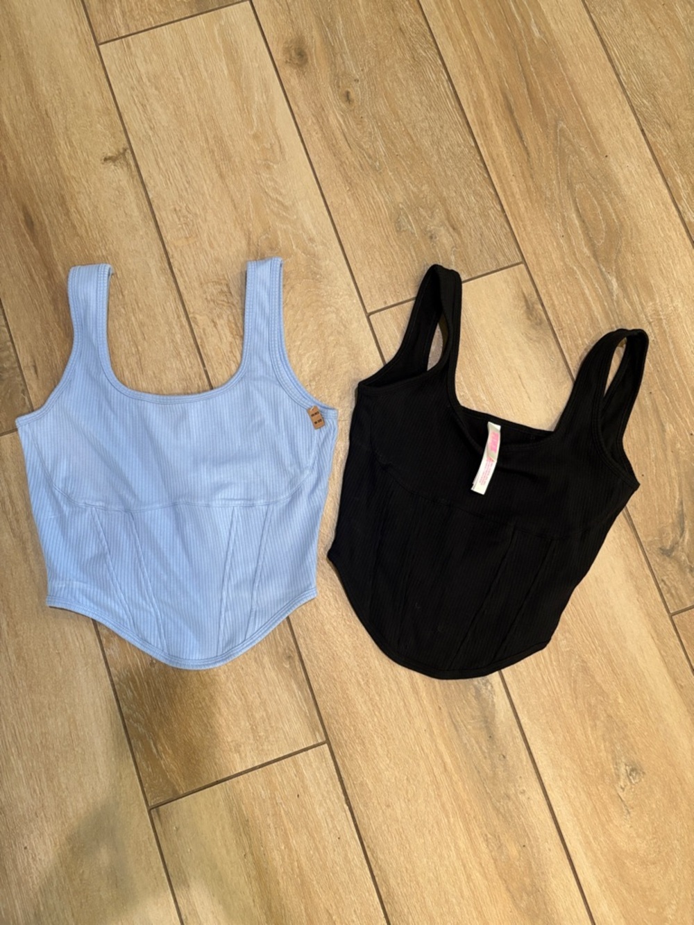 PINK Victoria's Secret Ribbed Scoop Tank Tops - Light Blue & Black